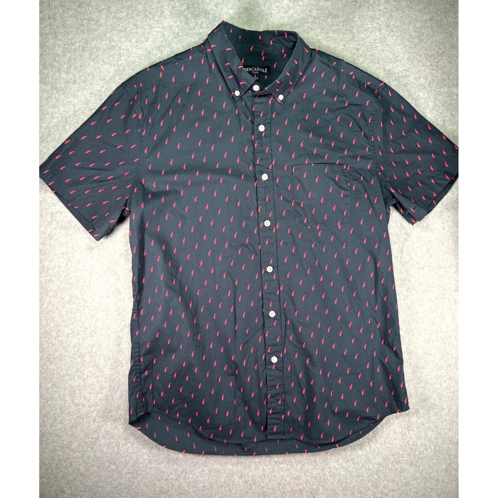 J.Crew Mercantile Flex Shirt Mens Large Navy Red Lightning Bolts Button Down